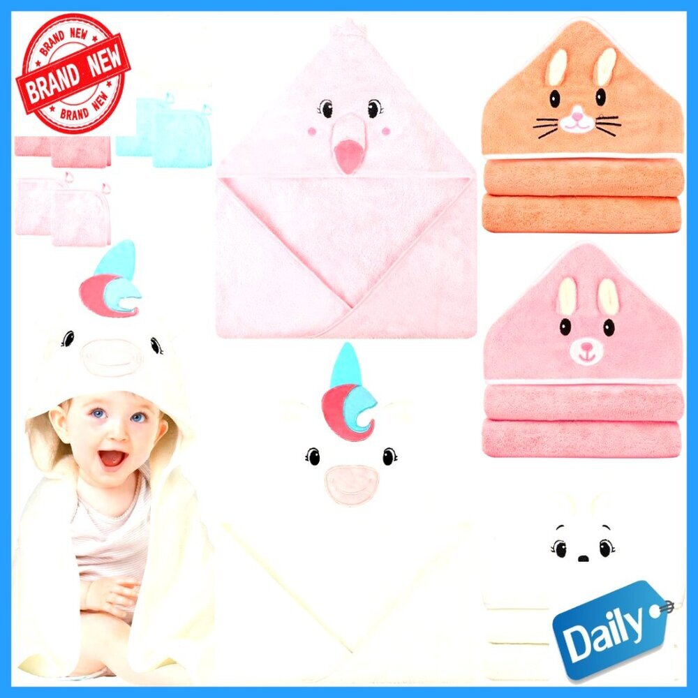 15-Piece Hooded Baby Towel Set, Coral Fleece, Super Absorbent, 32x32 Inches